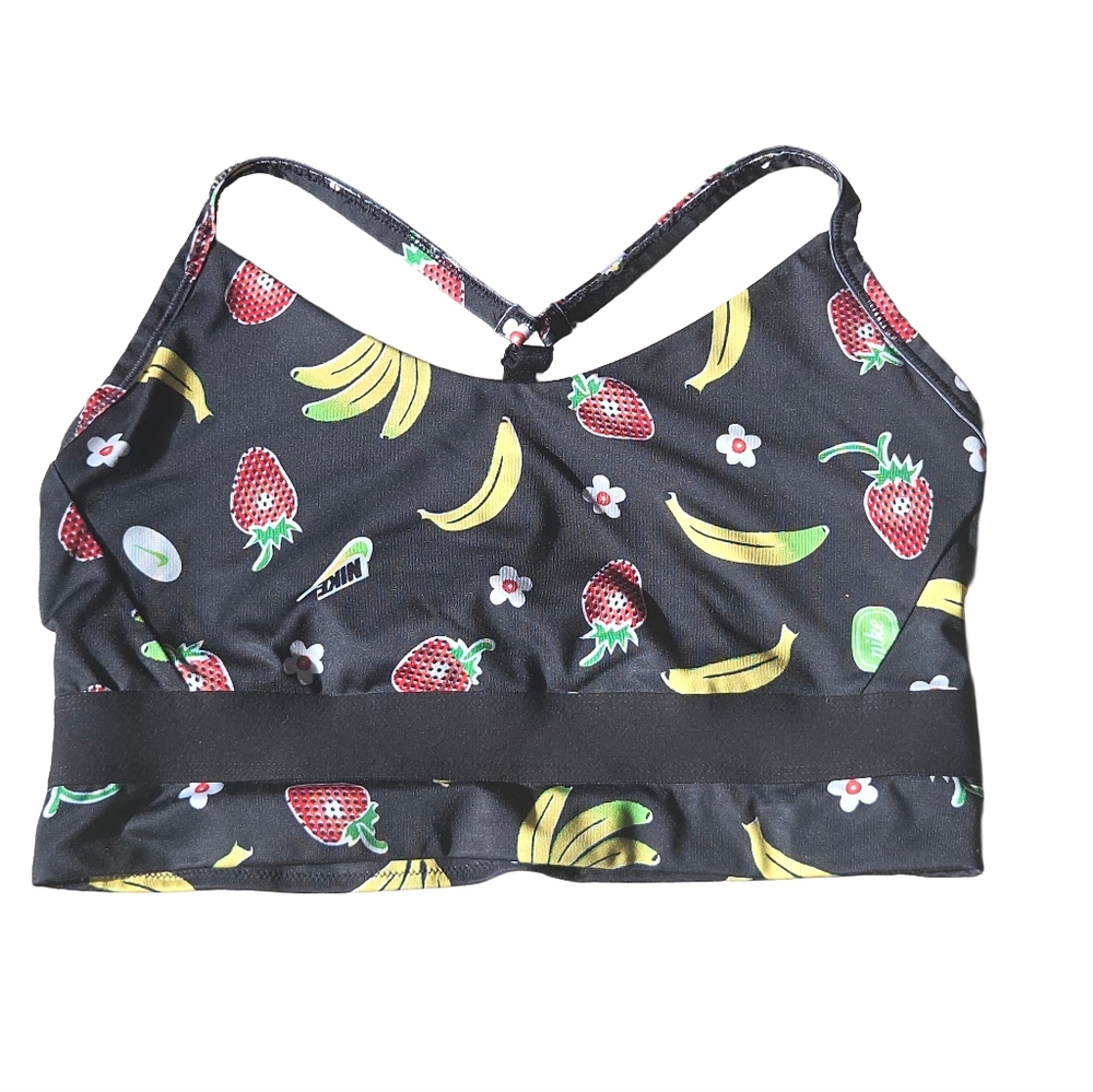 Nike Indy Dri-Fit Light Support Sports Bra with Black Fruit Print, Size L